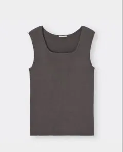 【GU】リブスクエアネックニットタンクトップ　グレー