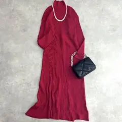 エレンディーク ロングワンピース ニットワンピース リブニット レッド 赤 01