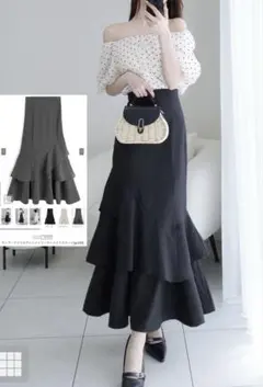 GRL ティアードフリルアシンメトリーマーメイドスカート gc300ブラック S