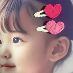 ハート型刺繍ヘアピン2個セット ハンドメイド かぎ編み ベビーキッズ