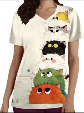 猫イラスト 半袖Tシャツ XLサイズ