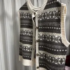 ノルディック柄 グレー ニットベスト Lサイズ