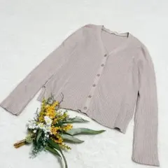 【ジーユー】GU ワイドリブVネックカーディガン ニット 長袖 ベージュ L