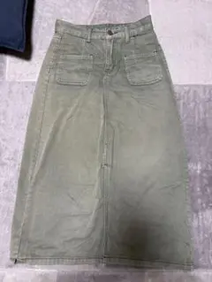 Saison de Papillon カーキ ミモレ丈スカート