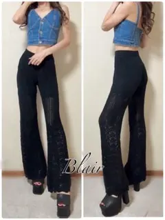GYDA ソフトフレアークロシェニットパンツ ブラックのサムネイル