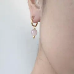 ローズクォーツ ピアス 小ぶり 天然石 大人可愛い ハンドメイド