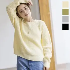 ワッフル編みラグランスリーブニット　秋冬 セーター　白　オフホワイト