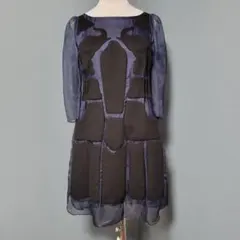 CYNTHIA ROWLEYパッチワーク ワンピース ドレス ネイビー Mシルクのサムネイル