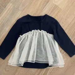 GU キッズ 長袖カットソー 100cm チュール切替 ネイビー