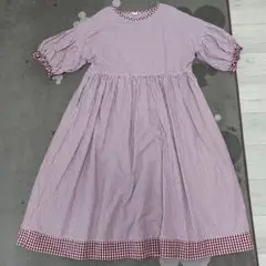 ハンドメイド　作家様　コットンワンピース　ストライプ　ギンガムチェック