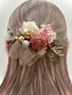 髪飾りドライフラワー袴ヘアパーツ＊成人式結婚式＊花飾り＊卒業式＊ピンク系りぼん