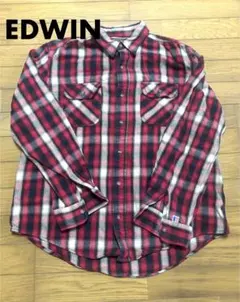 EDWIN エドウィン チェックシャツ ネルシャツ 長袖シャツ 赤 Mサイズのサムネイル