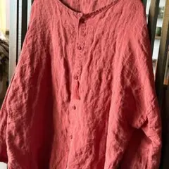 リネン長袖シャツ ブラウス ステッチデザイン レッド - メルカリ