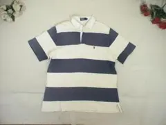 101089　ラルフローレン　ポロシャツ　紺ｘアイボリー　ボーダー　L