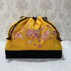 和装用バッグ　花柄刺繍　卒業式　袴　巾着　入学式　浴衣　着物