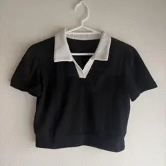 DAZY 半袖ポロシャツ クロップド丈 バイカラー パフスリーブT モノトーンのサムネイル
