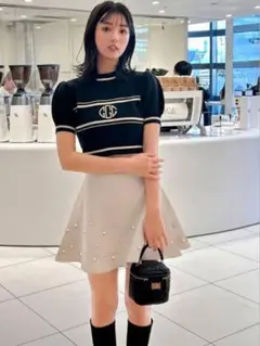 GRL 로고 퍼프 슬리브 반팔 니트 블랙 F 신품 태그 첨부