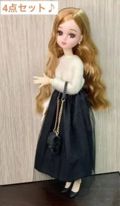 【再販】リカちゃん服　4点セット　トップス・スカート・バッグ・ピアス