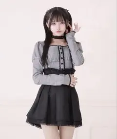 未使用タグ付き】Pal elfy ベルト付きストライプブラウス ブラック 