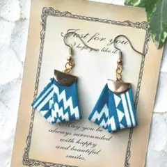 再販37　オルテガ　タッセル　リボン　ネイティブ　ターコイズ　ピアス　イヤリング