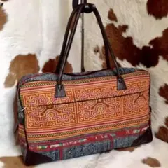 ★used★モン族★エスニック古布刺繍リメイクショルダーボストンバッグ★