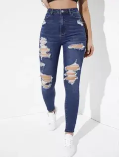 SHEIN ダメージ加工ハイウエストスキニーデニム
