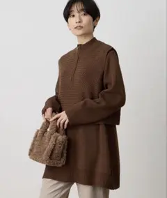 ベスト付きニットチュニック【セットアイテム・洗える】