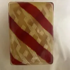 昭和レトロ　セルロイド赤とクリーム色のストライプ収納ボックス
