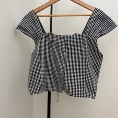 オフショルダー チェック柄シャツ