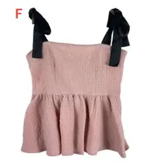 美品　ピンク Fサイズ 膨れジャガード　フリル付きキャミソール リボン