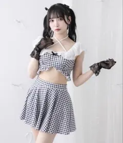 夢展望 ロマンティックレースフリルマルチウェイ水着 ギンガムチェック LL