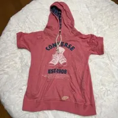 CONVERSE フード付き赤Tシャツ