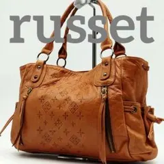 ラシットトートバッグ モノグラム 型押し レザー A4可 ビジネス ブラウン 茶