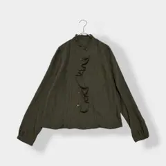pour la frime ウールブレンド タック フリル ブラウス ブラウンのサムネイル