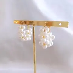 じゃらじゃらパール フープピアス ハンドメイドピアス