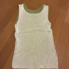 レイカズン ノースリーブ ニット グリーン ストライプ F