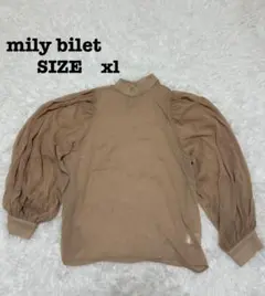 mily bilet パフスリーブブラウス XL シアー バンドカラー 上品