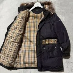 バーバリーブラックレーベル ダウンコート ノバチェック フォックスファー M