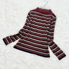 レスピーギ Respighi 毛100% マルチボーダー ハイネックニット 38