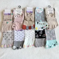 かわいい　五本指ソックス　レディースソックス　23〜25㎝　ねこちゃん10セット