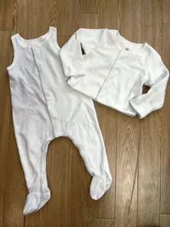 【プチバトー】ホワイトロンパース・カーディガンセット12m 74cm