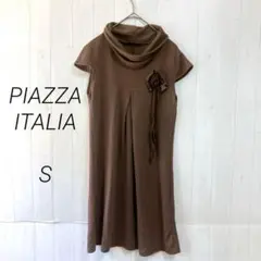 ピアッツァイタリア　チュニック　ノースリーブニット　ブラウン　S　コサージュ