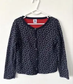 プチバトー　花柄ネイビー カーディガン 116cm