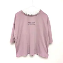 Honeysハニーズ　襟レース英字ロゴTシャツ　ガーリー　体型カバー　かわいい