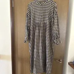 チェック柄ロングシャツワンピース　バックリボン
