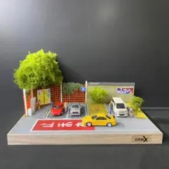 1/64 2階建て 駐車場ジオラマ カフェ+洗車場付きLED照明対応 情景