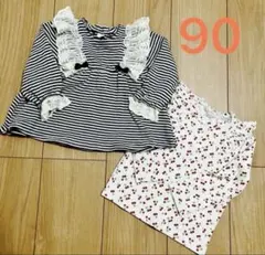 cottoli ボーダーレーストップス　しまむら　チェリー柄トップス　２枚セット