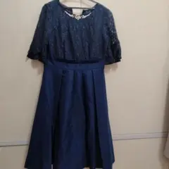 アクシーズファム 袖付きレースフレアドレス 紺 ネイビー M ワンピース