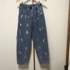 上質ストレートデニム パンツ　ダメージ加工