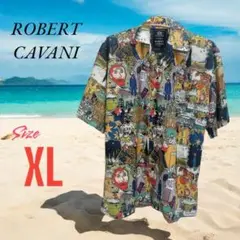 【未使用】高級シルク ロベルトカバーニ アロハシャツ アニメ ５０ XL 夏